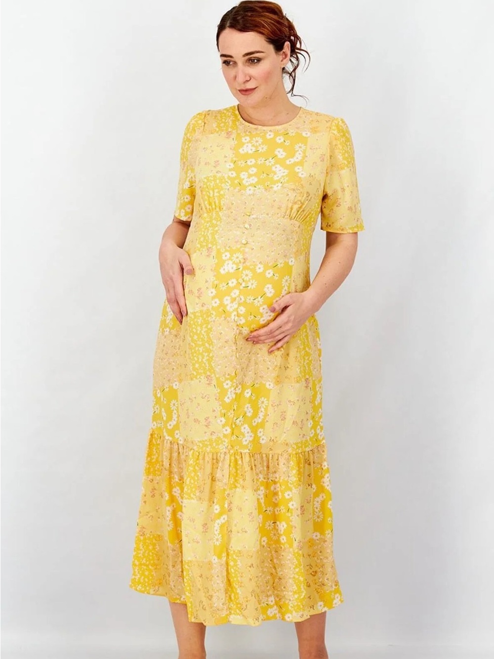 ASOS maternity pephem midi tea dress in yellow floral print Sz 6
